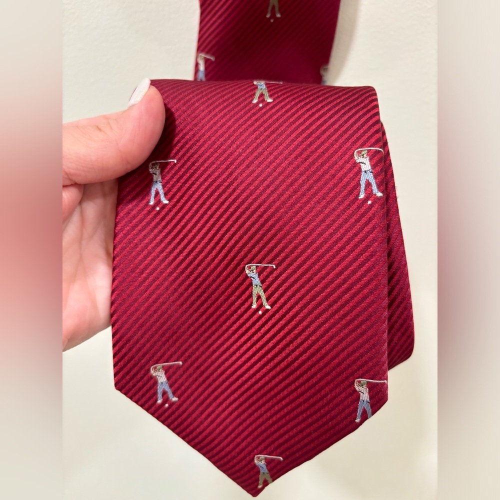 Mens Golfers Golf Neck Tie Tango Red Blue Diagonal Stripes 100% Silk